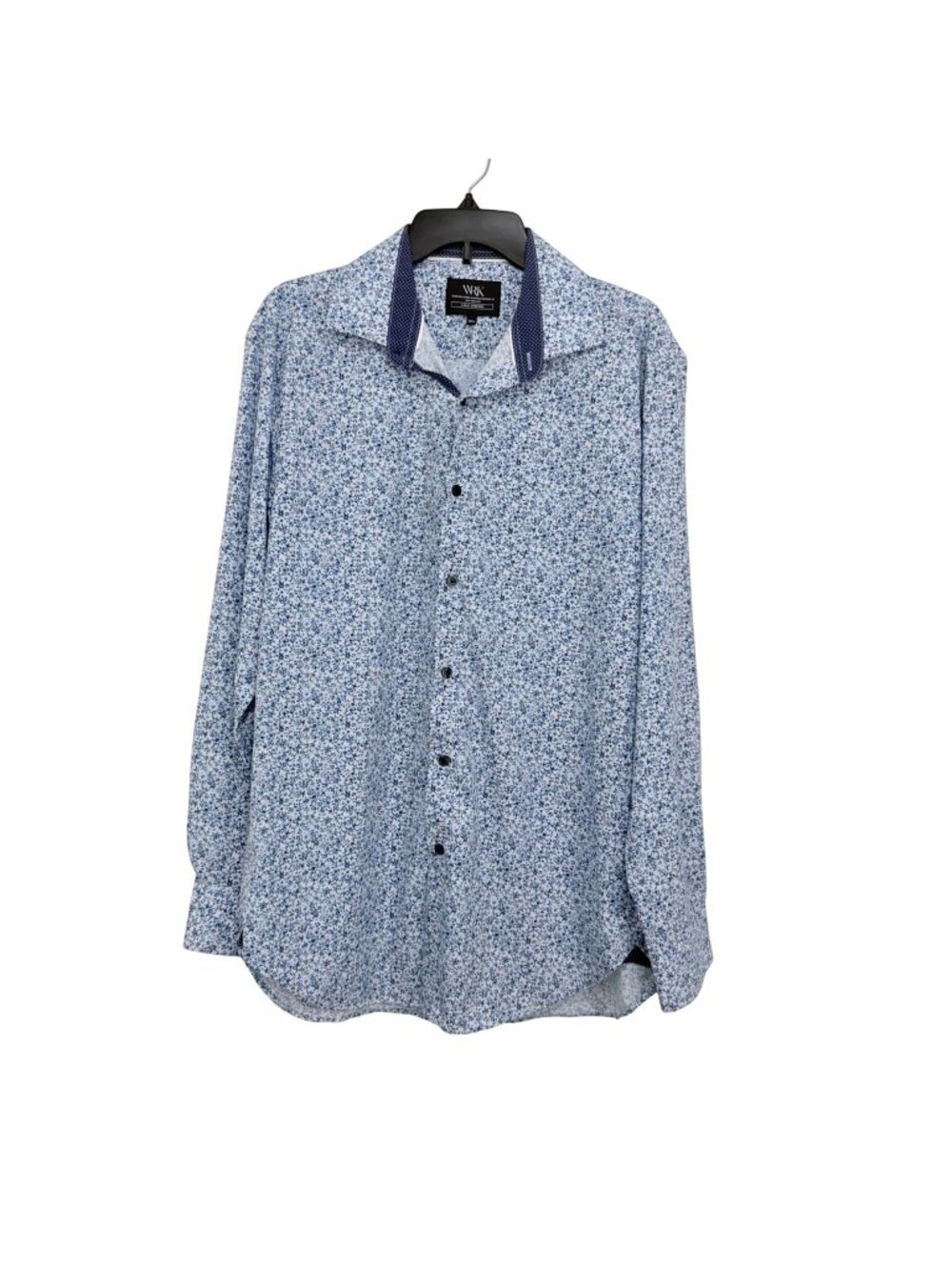 WRK Mens 4-Way Stretch Floral Print Button-Down Shirt Size 16.5 Blue Long Sleeve